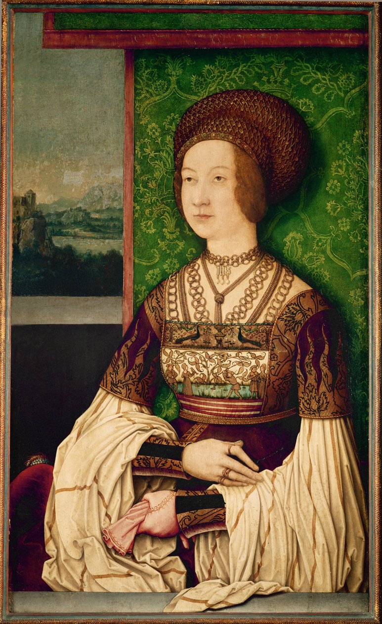 Bianca Maria Sforza, tweede vrouw van keizer Maximiliaan I (schilderij op hout) door Bernhard Strigel