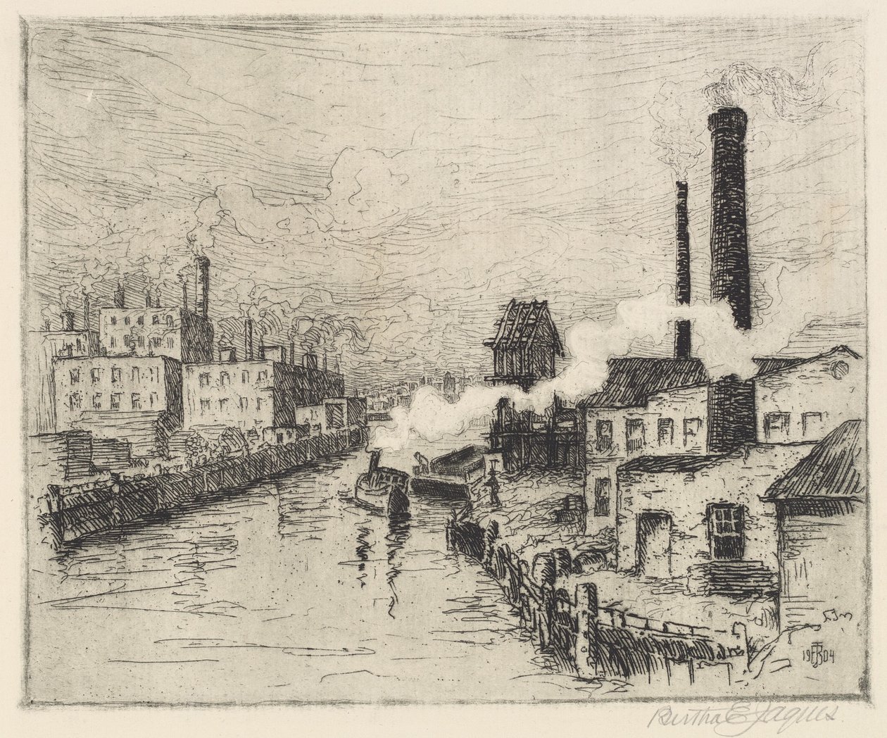 Fabrieken aan de Chicago River door Bertha Evelyn Jaques