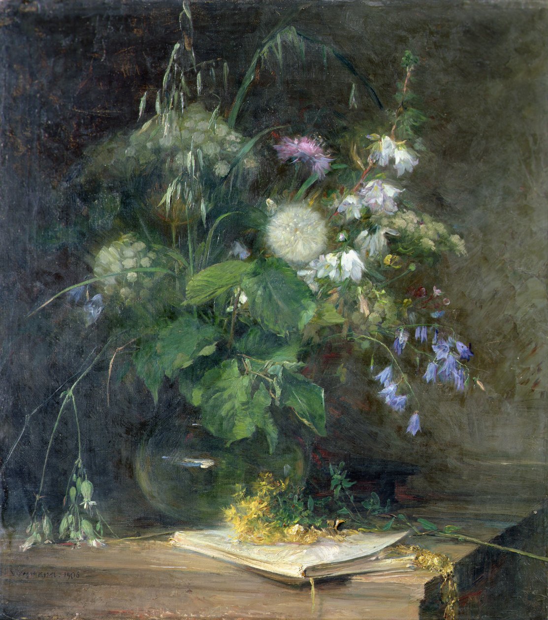 Wilde Bloemen in een Glazen Vaas door Bertha Wegmann