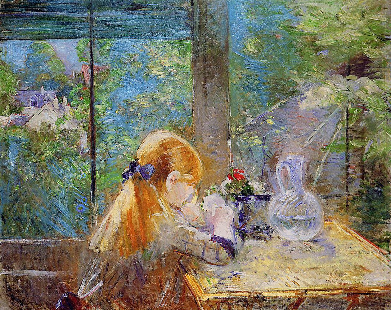 Roodharig meisje zittend op een veranda, 1884 door Berthe Morisot