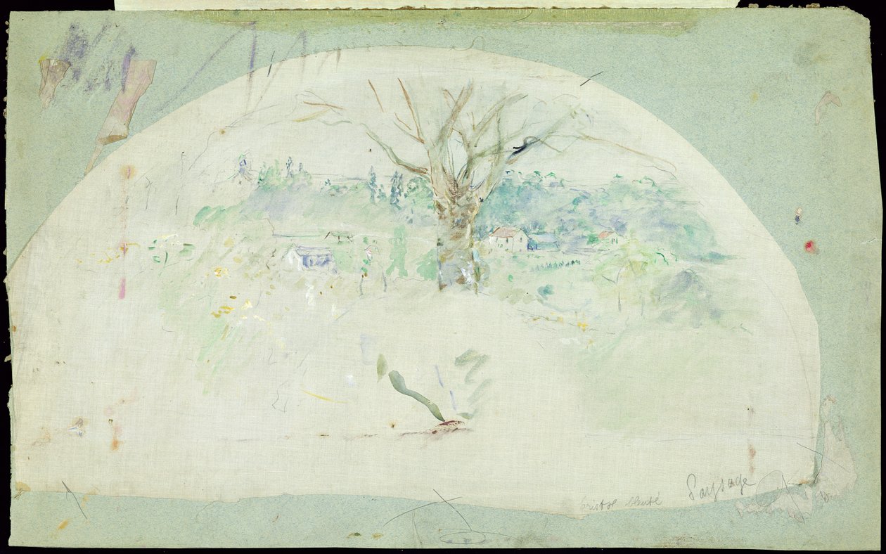 Waaier met afbeelding van Bougival, 1884 door Berthe Morisot