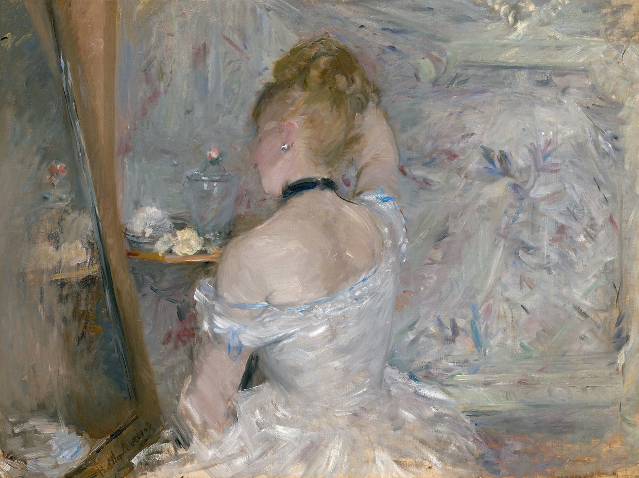 Jonge vrouw met haar rug naar het toilet door Berthe Morisot