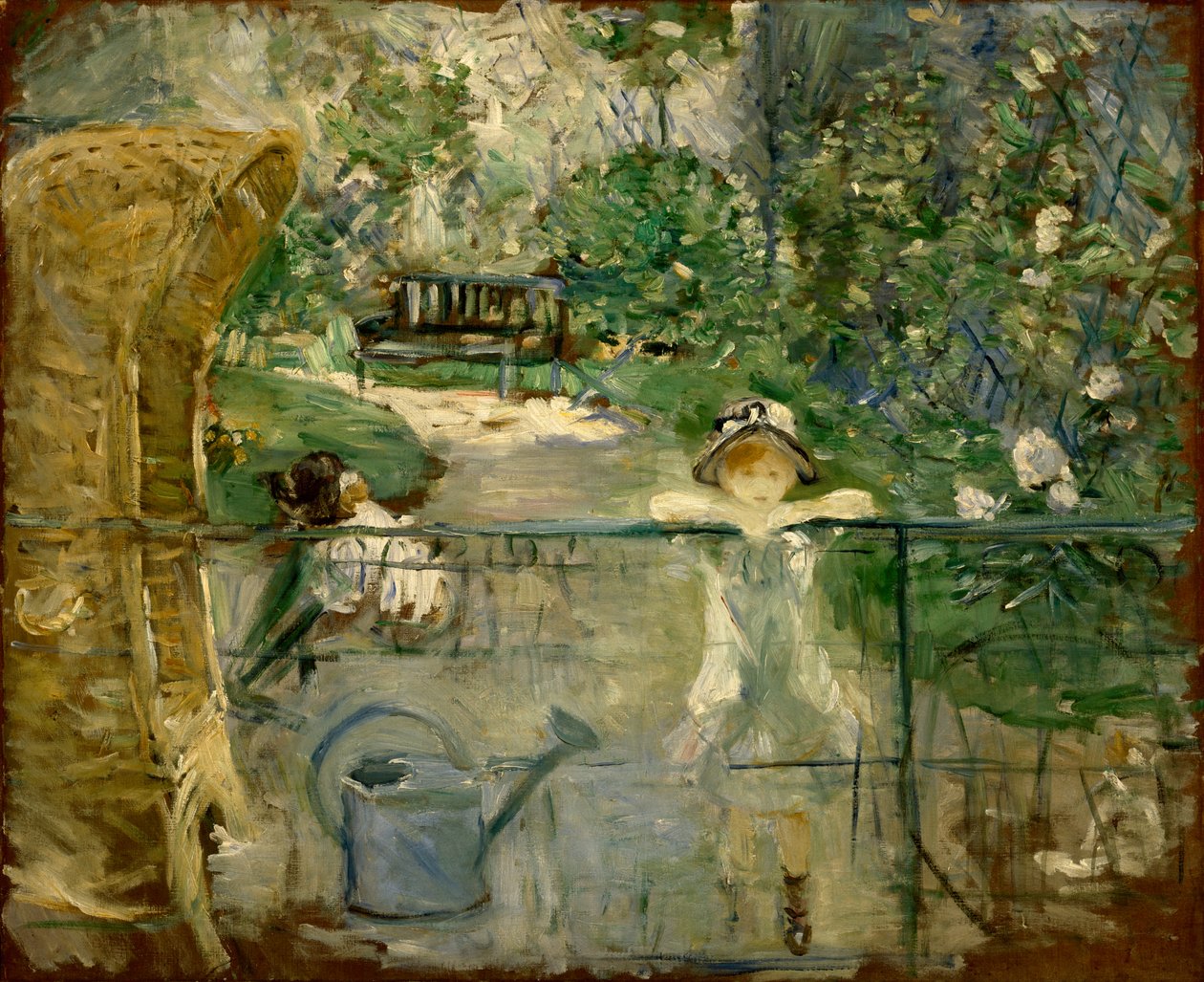 Meisjes in de tuin of, de mandstoel door Berthe Morisot