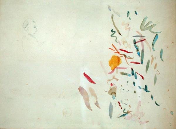 Schets van een vrouwenhoofd en kleurstrepen, mogelijk uit een schetsboek, 1887 door Berthe Morisot