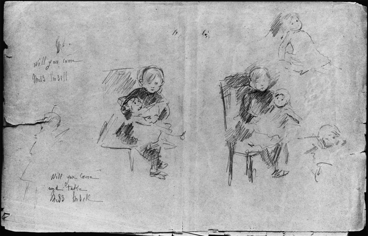 Studies voor Klein Meisje met een Pop door Berthe Morisot