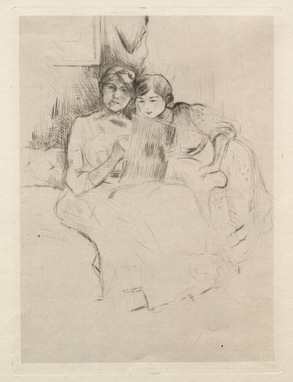 De tekenles (Berthe Morisot tekent met haar dochter) door Berthe Morisot