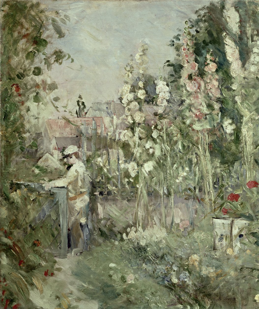 Jonge jongen in de stokrozen door Berthe Morisot