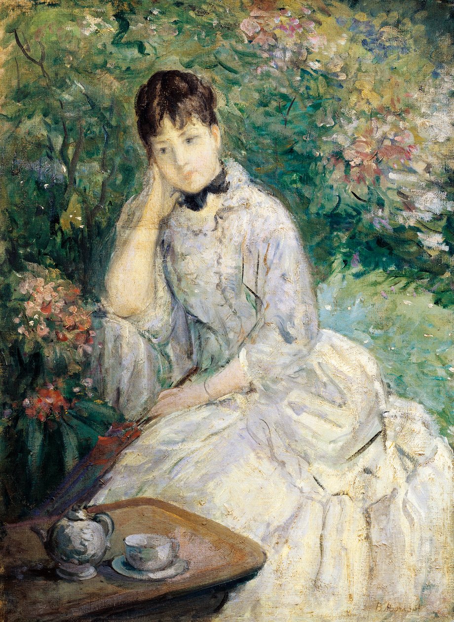 Jonge vrouw zittend op een sofa door Berthe Morisot