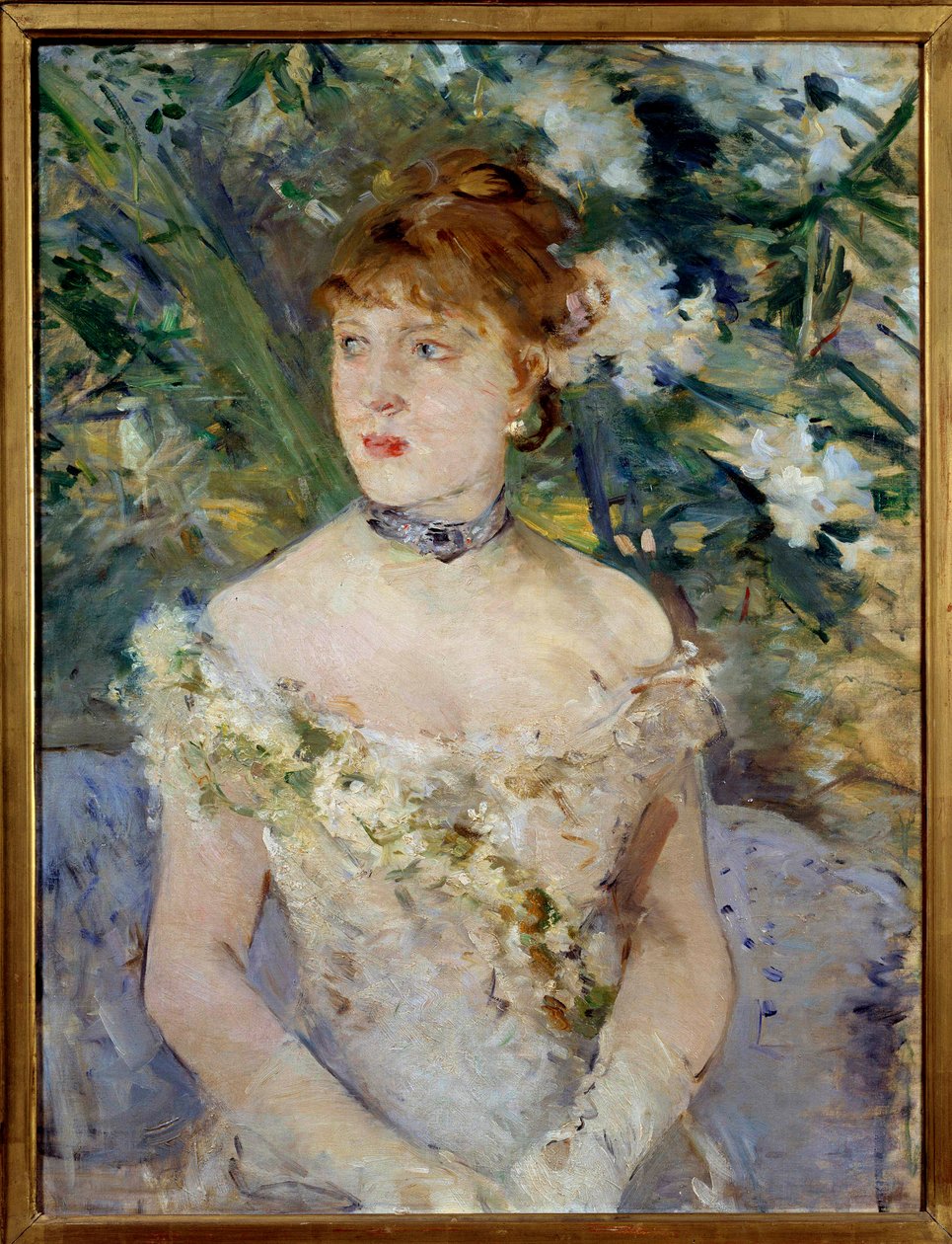 Jonge vrouw in baltoilet door Berthe Morisot