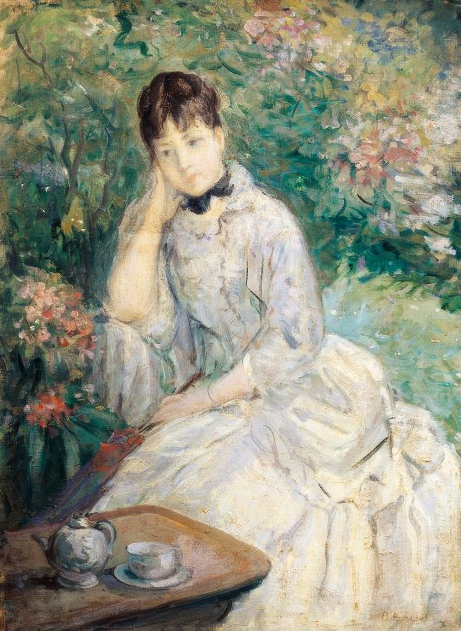 Jonge vrouw zittend op een sofa door Berthe Morisot