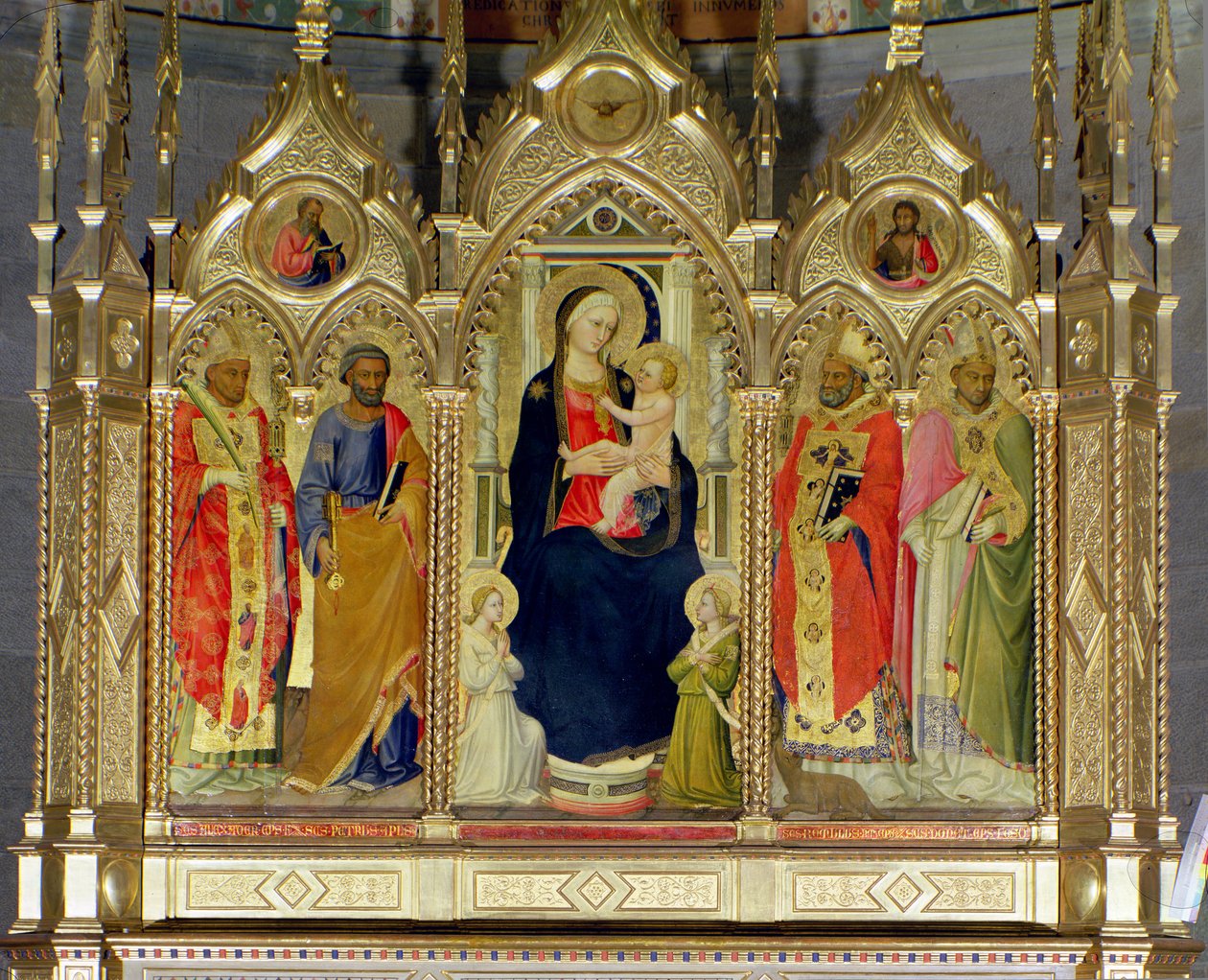 Madonna en Kind met Heiligen (detail) door Bicci di Lorenzo