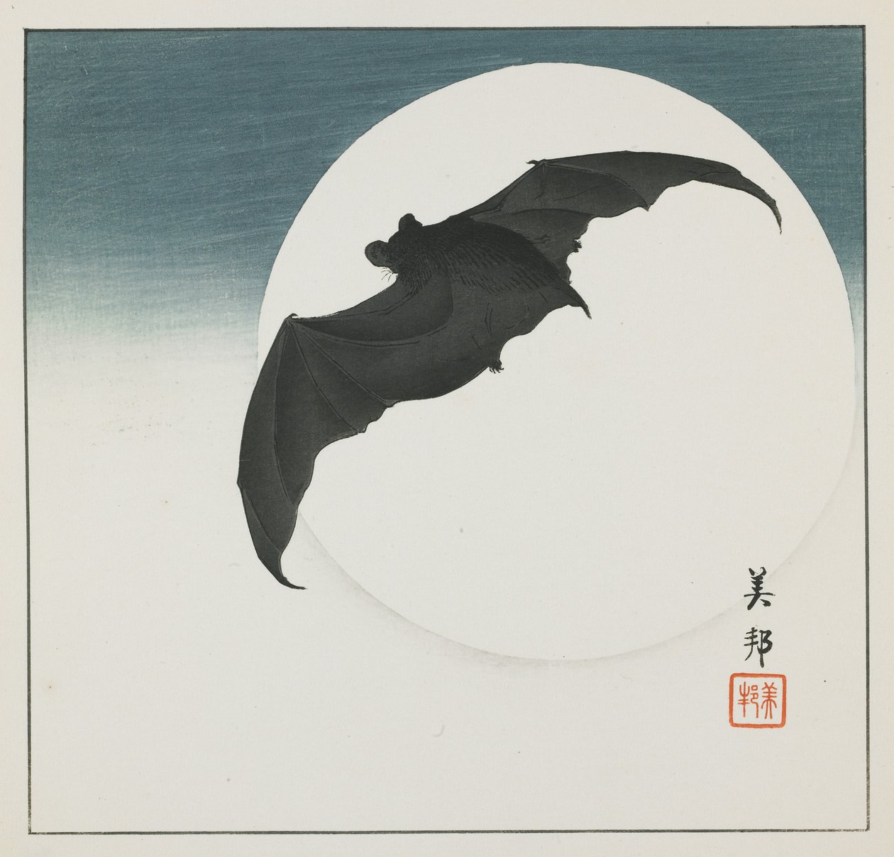 Vleermuis en maan, begin 20e eeuw door Biho Takashi or Takahashi (b. 1873. fl 1890 1930)