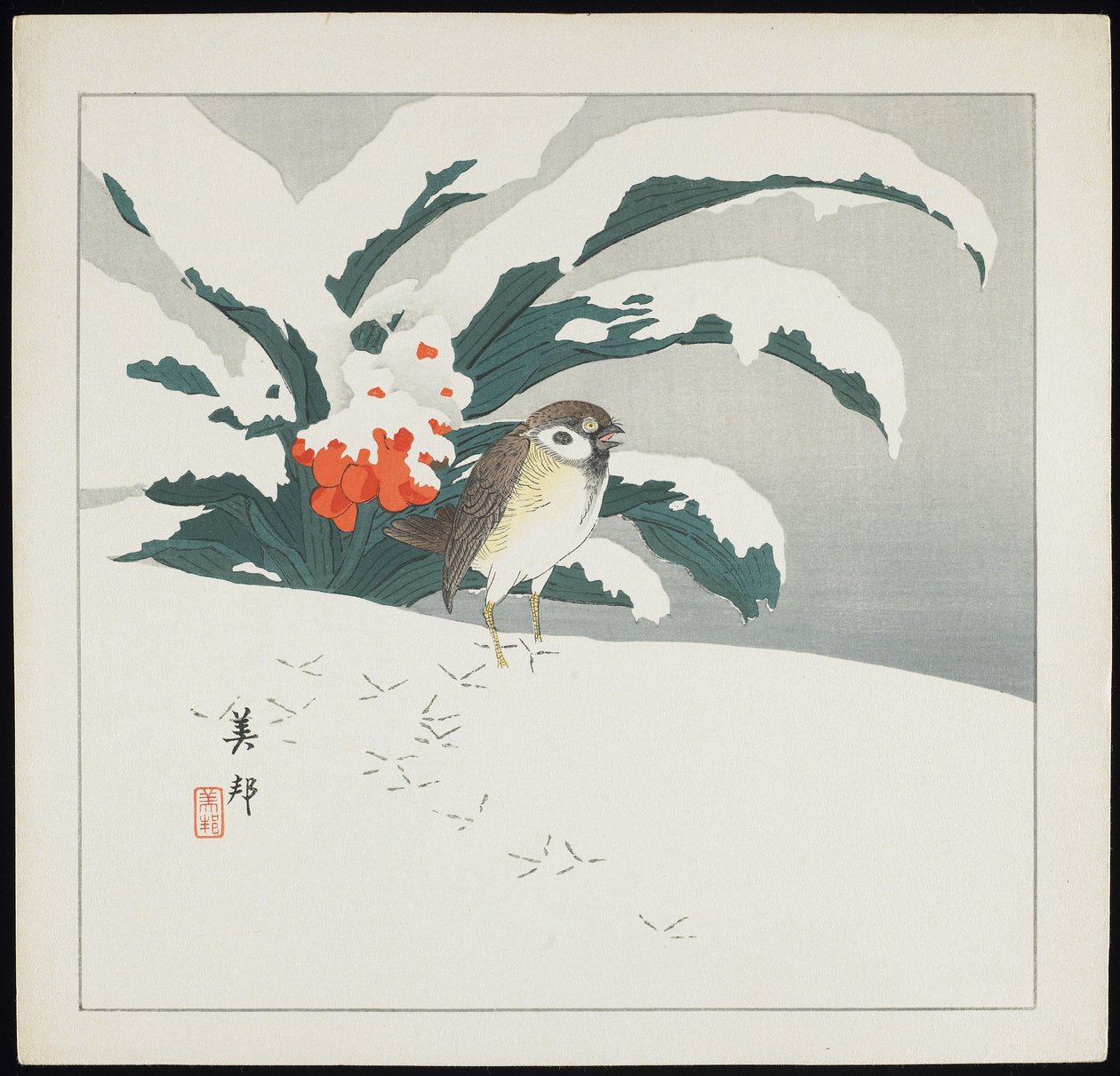 Vogel in de Sneeuw, begin 20e eeuw door Biho Takashi or Takahashi (b. 1873. fl 1890 1930)