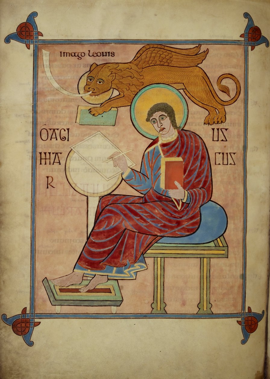 St. Marcus, uit de Lindisfarne-evangeliën, 710-21 (perkament) door Bishop of Lindisfarne Eadfrith