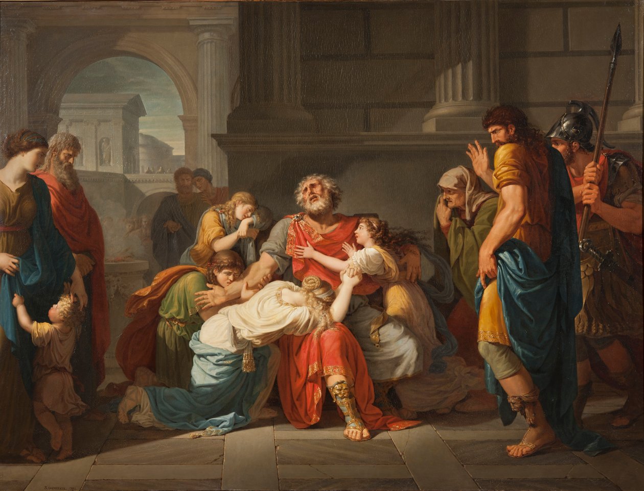 De blinde Oedipus beveelt zijn kinderen aan de goden door Benigne Gagneraux