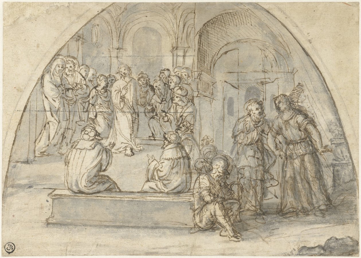 Twaalfjarige Christus in de Tempel en de Bevrijding van Petrus door Boccaccio Boccaccino (attributed to)
