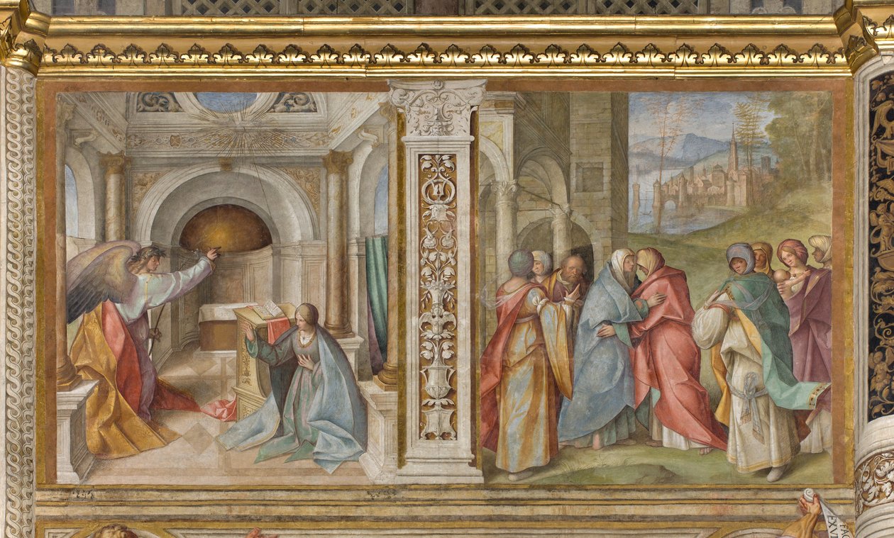 Centrale Schip, Derde Noord Span, Aankondiging, Bezoek, Boccaccio Boccaccino 1516-17 door Boccaccio Boccaccino
