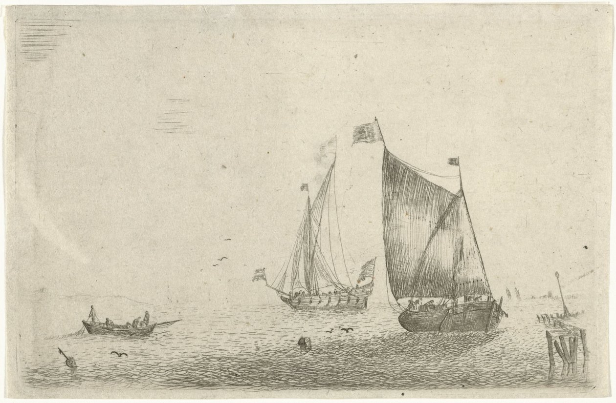 Zeegezicht met een vissersboot door Bonaventura Peeters (I)
