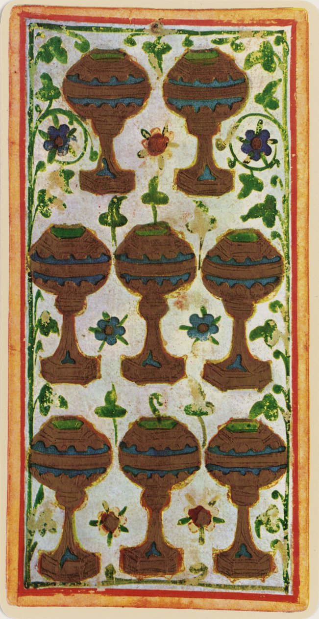 De Acht Bekers, facsimile van een tarotkaart uit het 