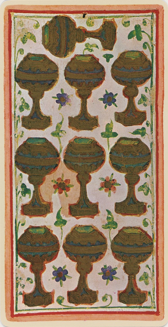 De Tien van Bekers, facsimile van een tarotkaart uit het 