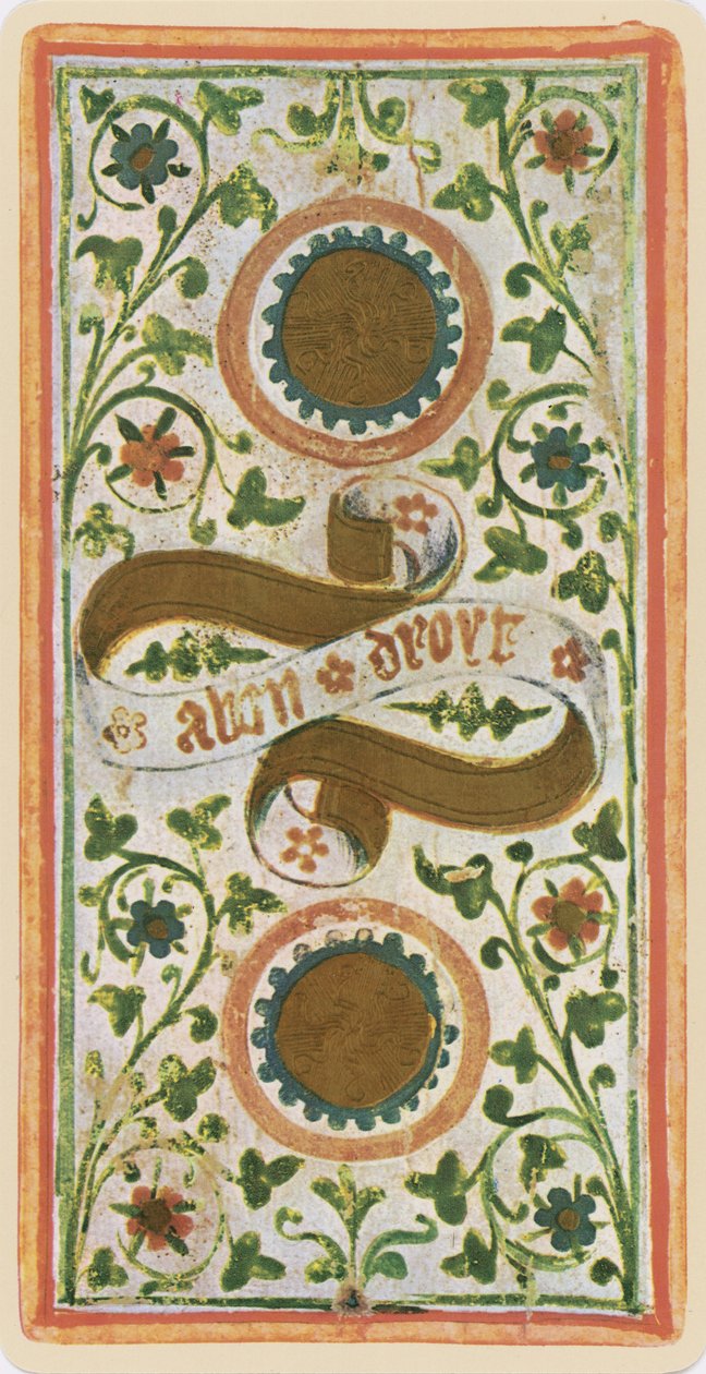 De Twee van Munten, facsimile van een tarotkaart uit het 
