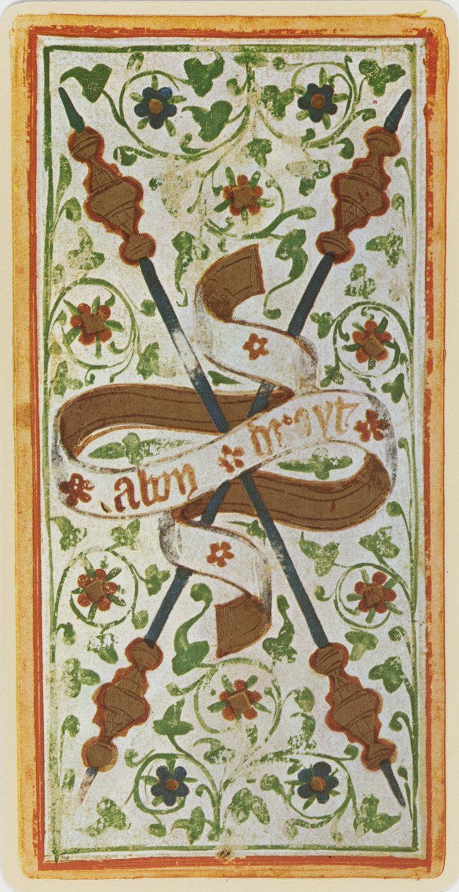 De Twee van Staven, facsimile van een tarotkaart uit het 