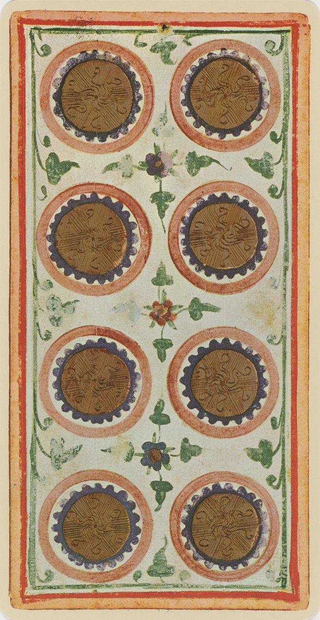 De Acht van Munten, facsimile van een tarotkaart uit het 