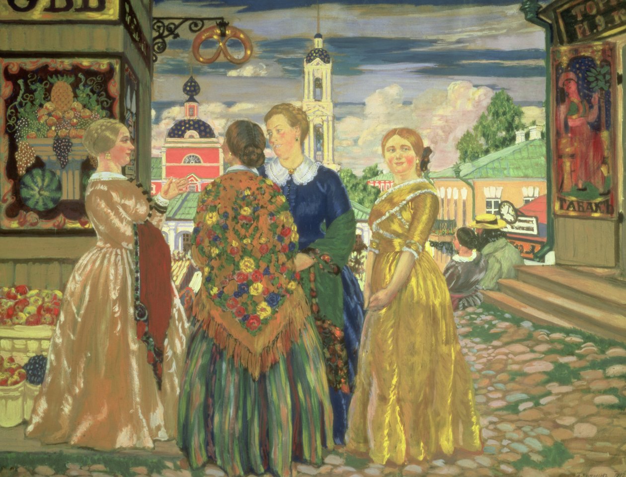 Koopvrouwen door Boris Mikhailovich Kustodiev