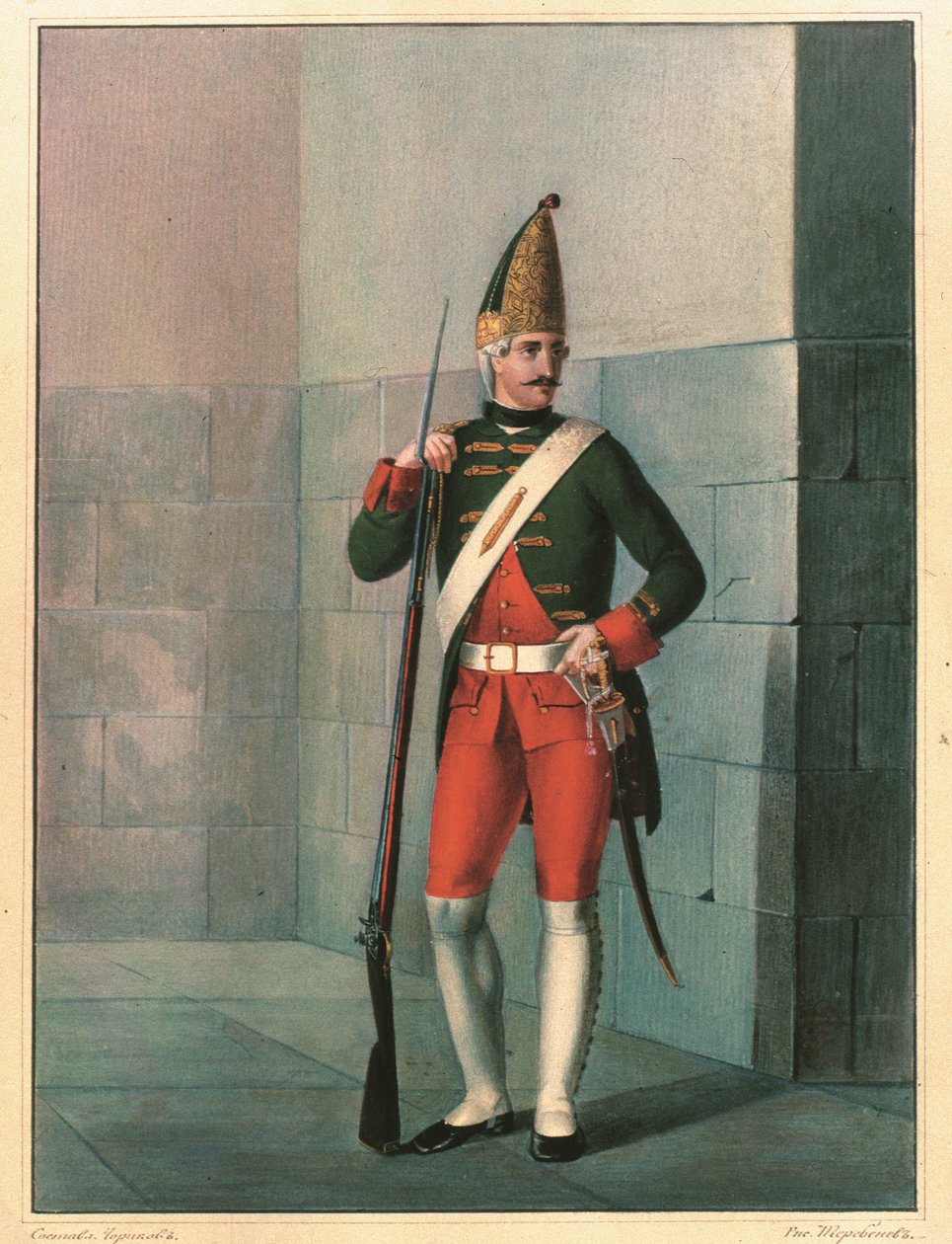 Grenadier van het Izmailovsky Regiment in 1762, eind 1830s door Boris Artemyevich Chorikov