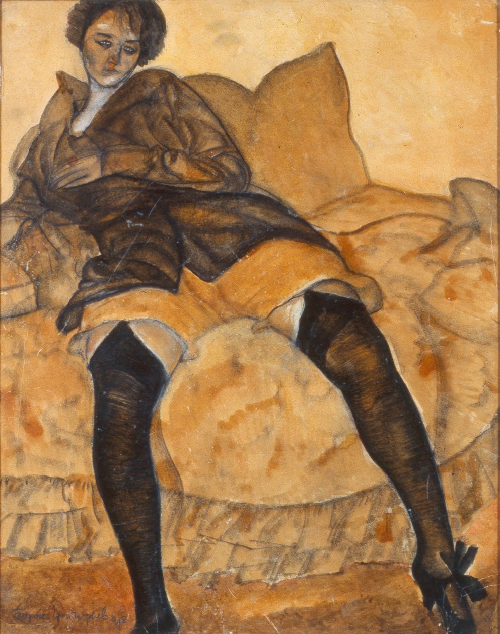 Een zittende vrouw, ca. 1918 door Boris Dmitrievich Grigoriev