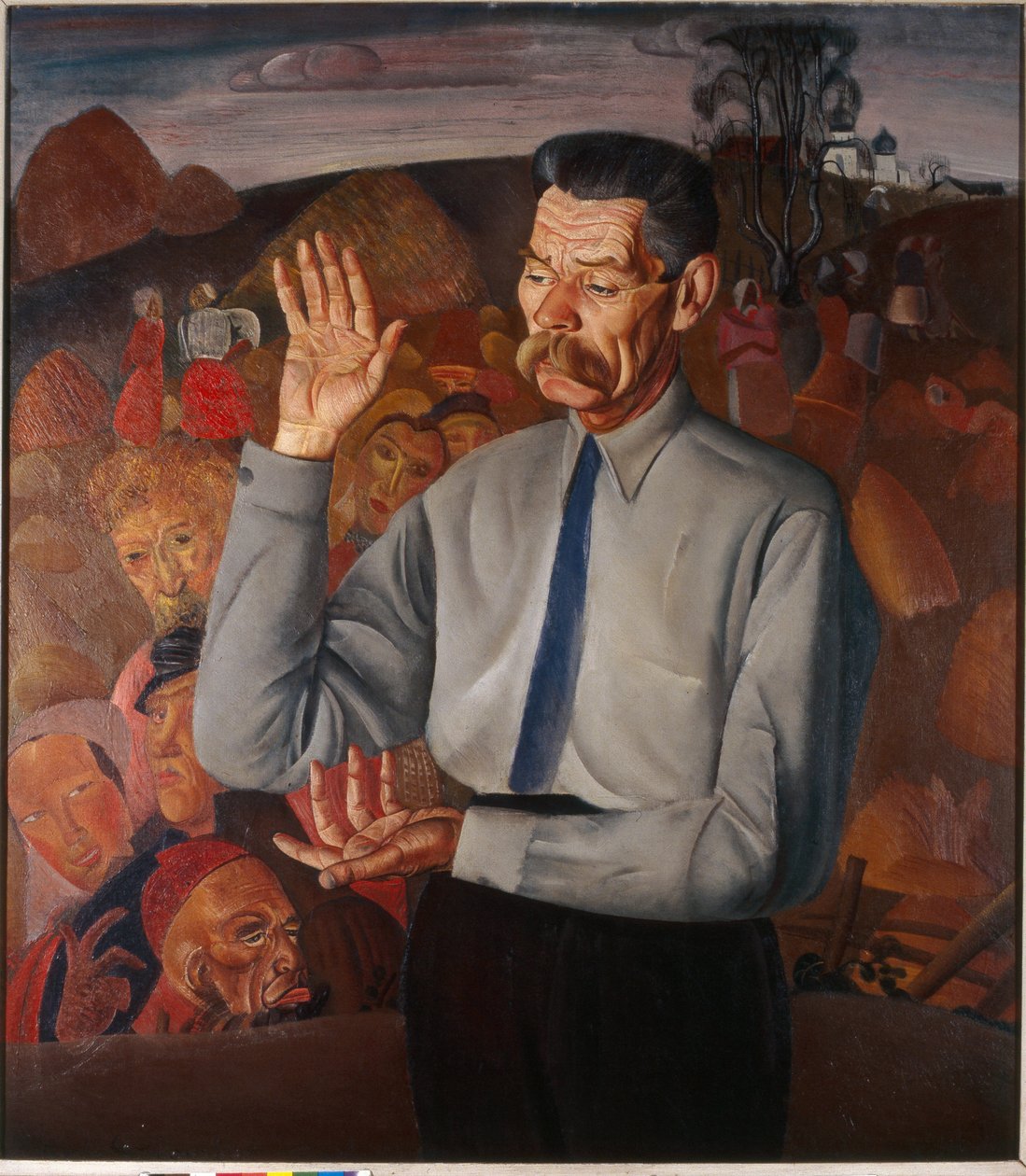 Portret van de schrijver Maxime Gorki - Schilderij van Boris Dmitryevich Grigoriev, olie op doek door Boris Dmitrievich Grigoriev