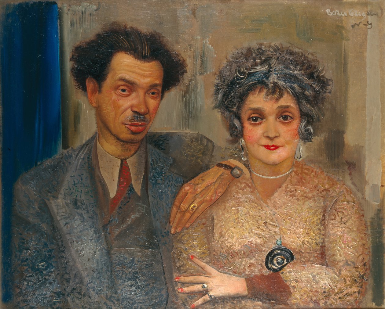 Portret van de kunstenaar Nikiolai Remizov 1887-1975 met zijn vrouw, Tussen 1926 en 1933 door Boris Dmitrievich Grigoriev