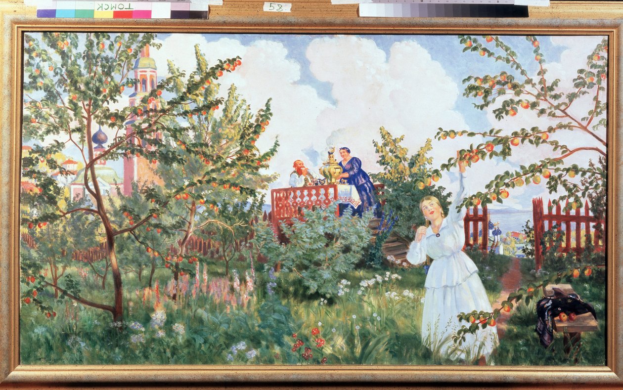 De appelboomgaard door Boris Mikhailovich Kustodiev