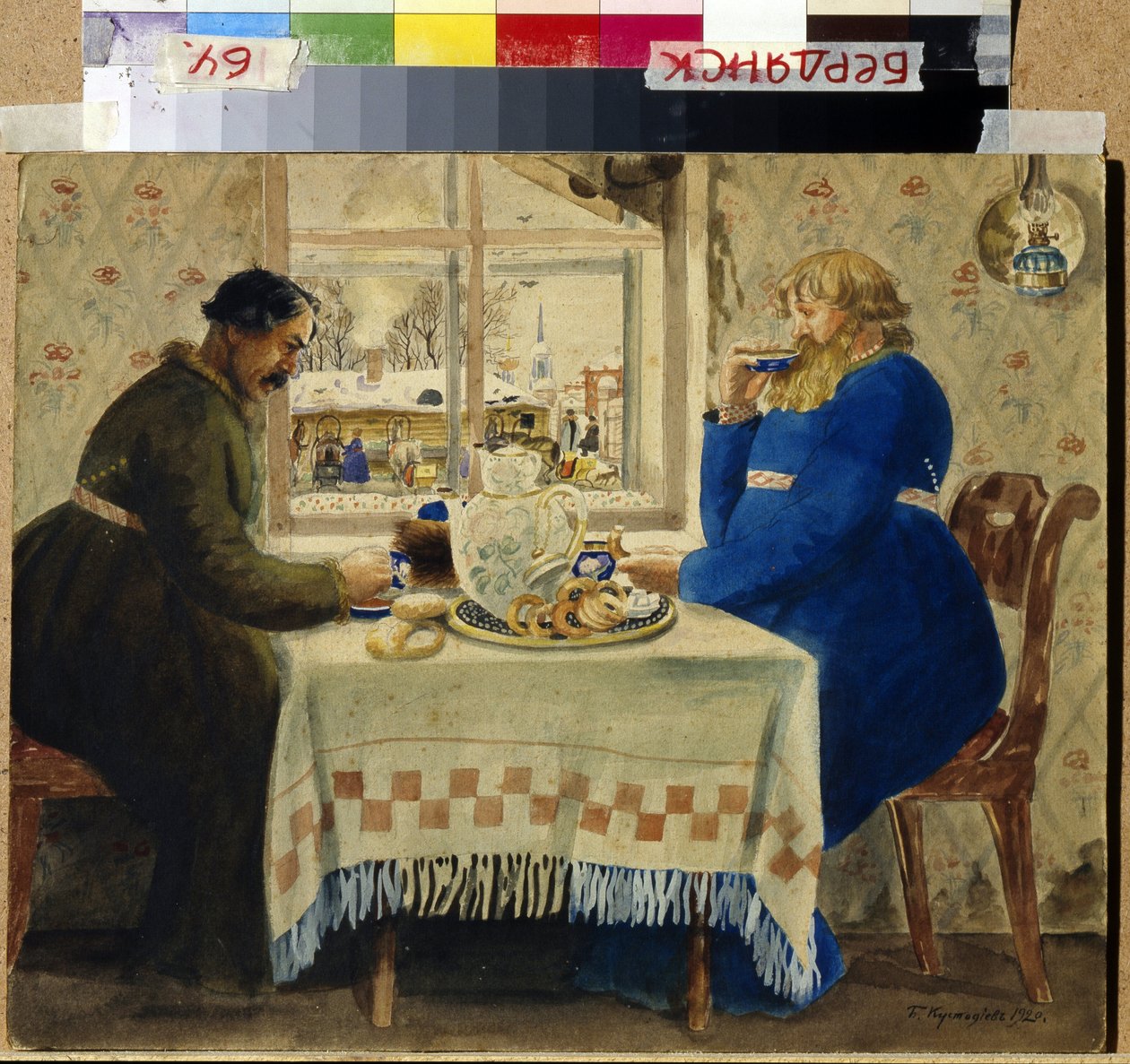 De koetsiers door Boris Mikhailovich Kustodiev