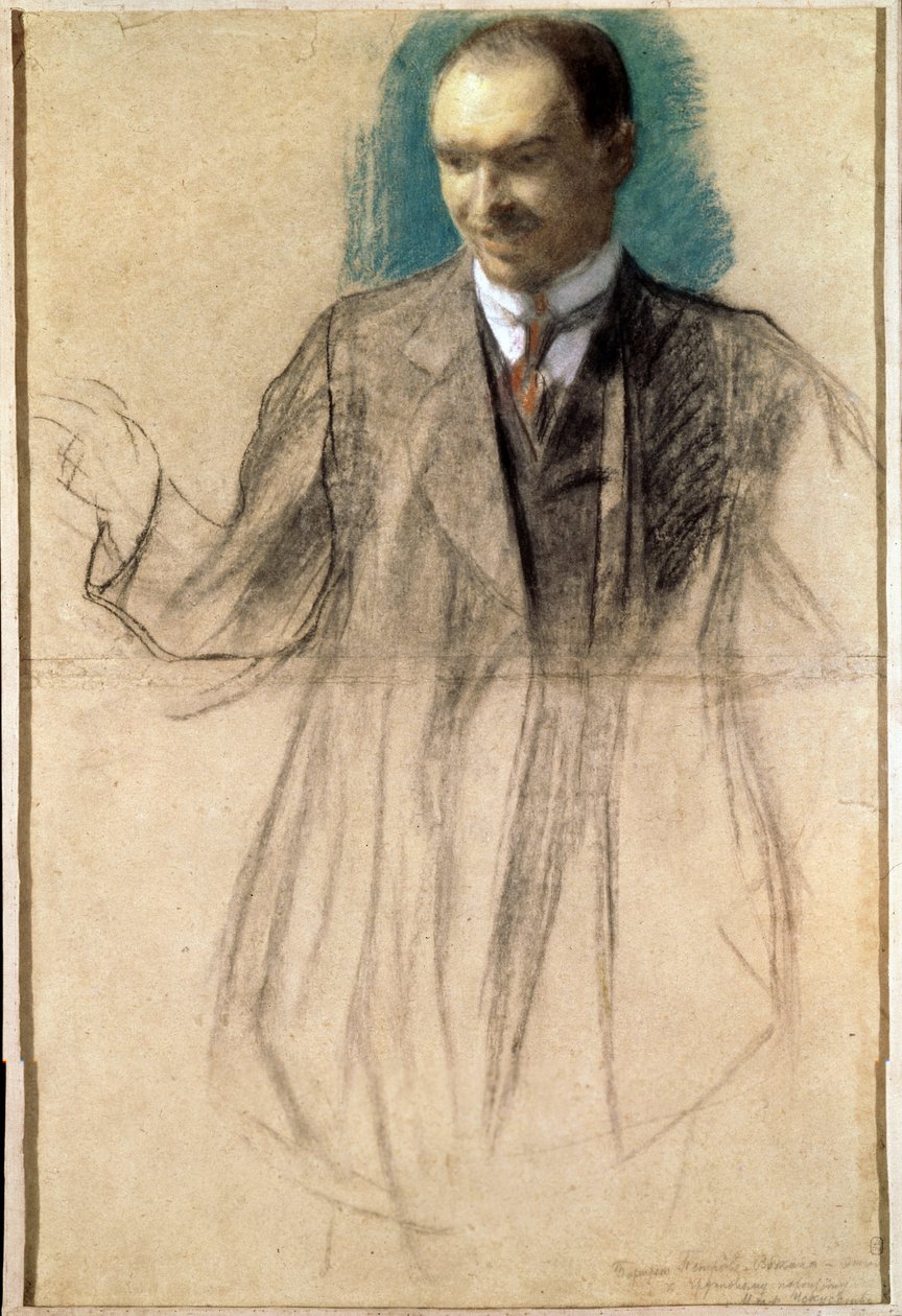 Portret van de kunstenaar Kusma Petrov Vodkin door Boris Mikhailovich Kustodiev