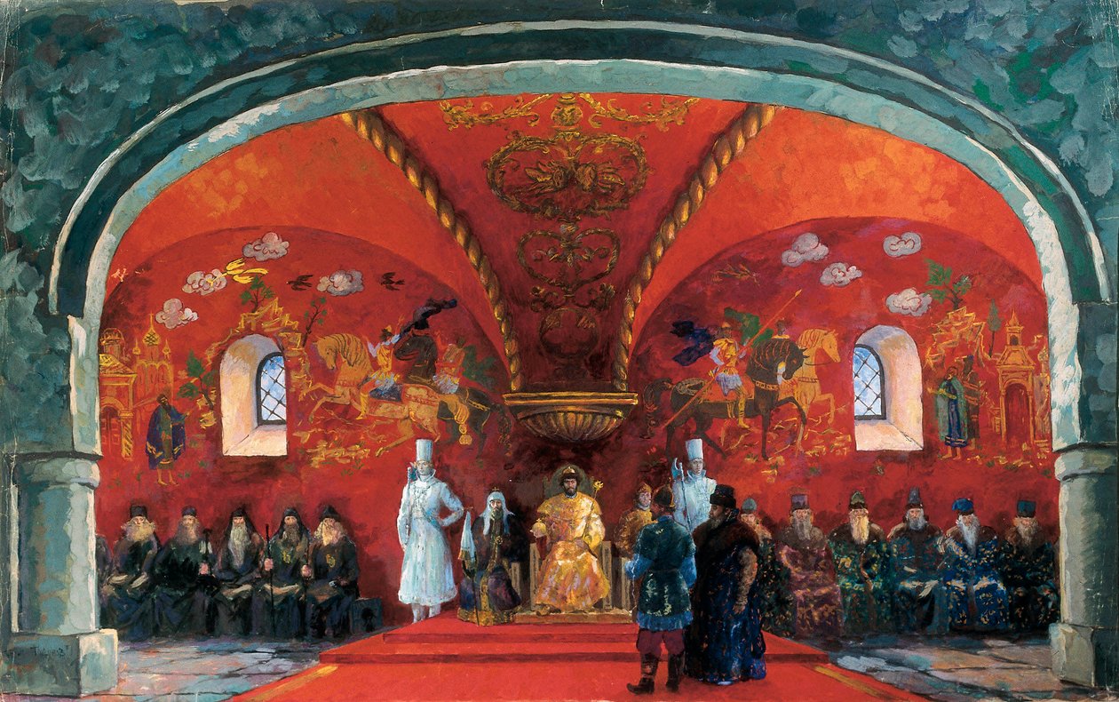 Afbeelding van Boris Fyodorovich Godunov (1551-1605), Tsaar van Rusland, decor voor het toneelstuk 