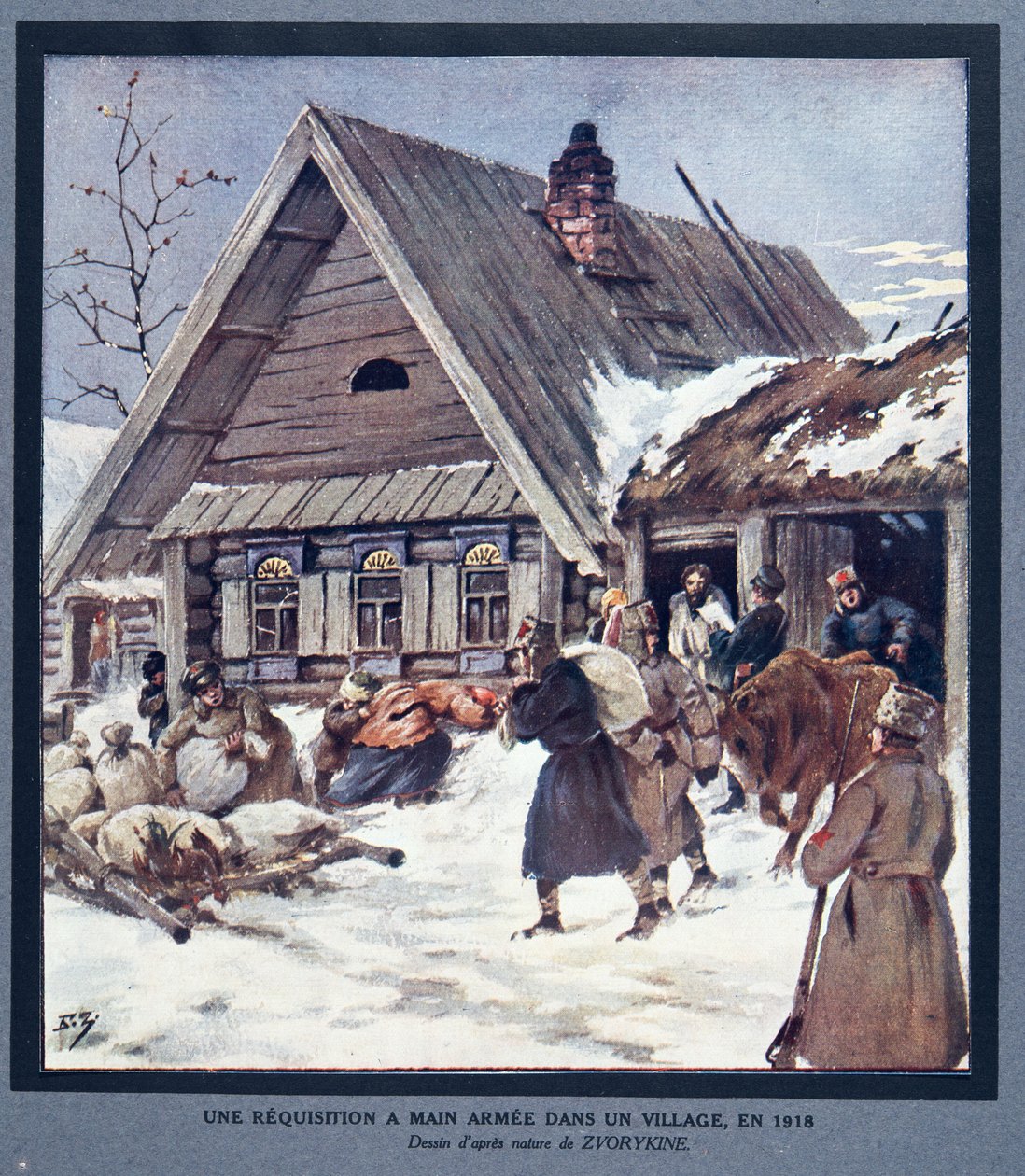 Strijdkrachten vorderen voorraden in een dorp door Boris Vasilievich Zvorykin