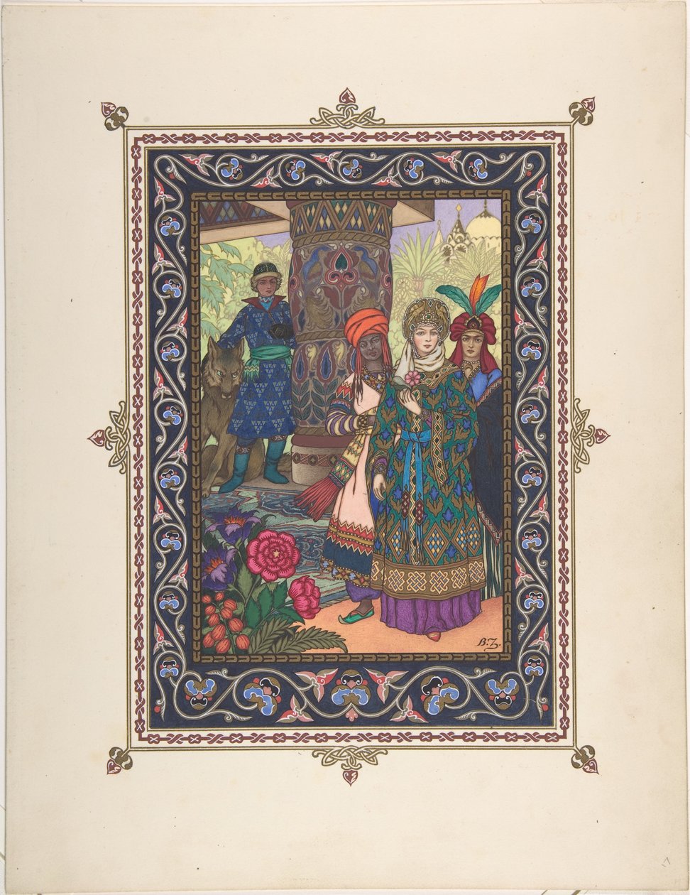 Illustratie voor het Sprookje van Ivan Tsarevich, de Vuurvogel en de Grijze Wolf, ca. 1925 door Boris Vasilievich Zvorykin