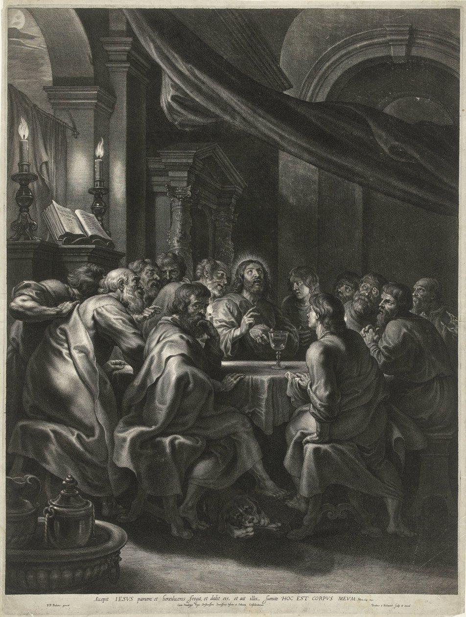 Christus en de apostelen tijdens het Laatste Avondmaal door Boëtius Adamsz. Bolswert