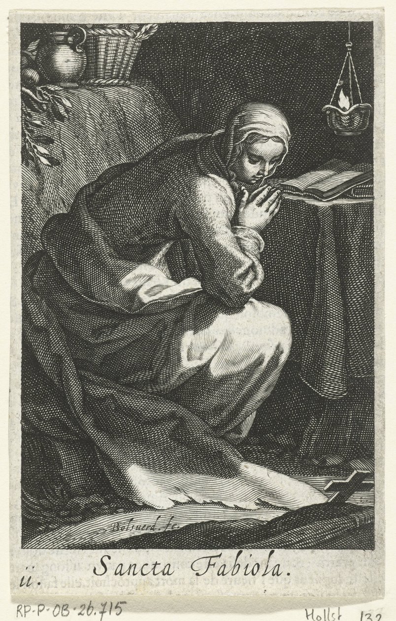 Heilige Fabiola van Rome als kluizenares door Boëtius Adamsz. Bolswert