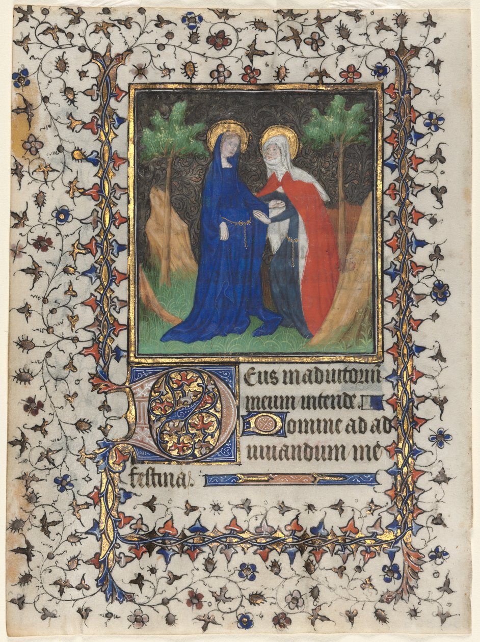 Bladeren uit een Getijdenboek: De Visitatie en Christus in het Oordeel, ca. 1415 door Boucicaut Master