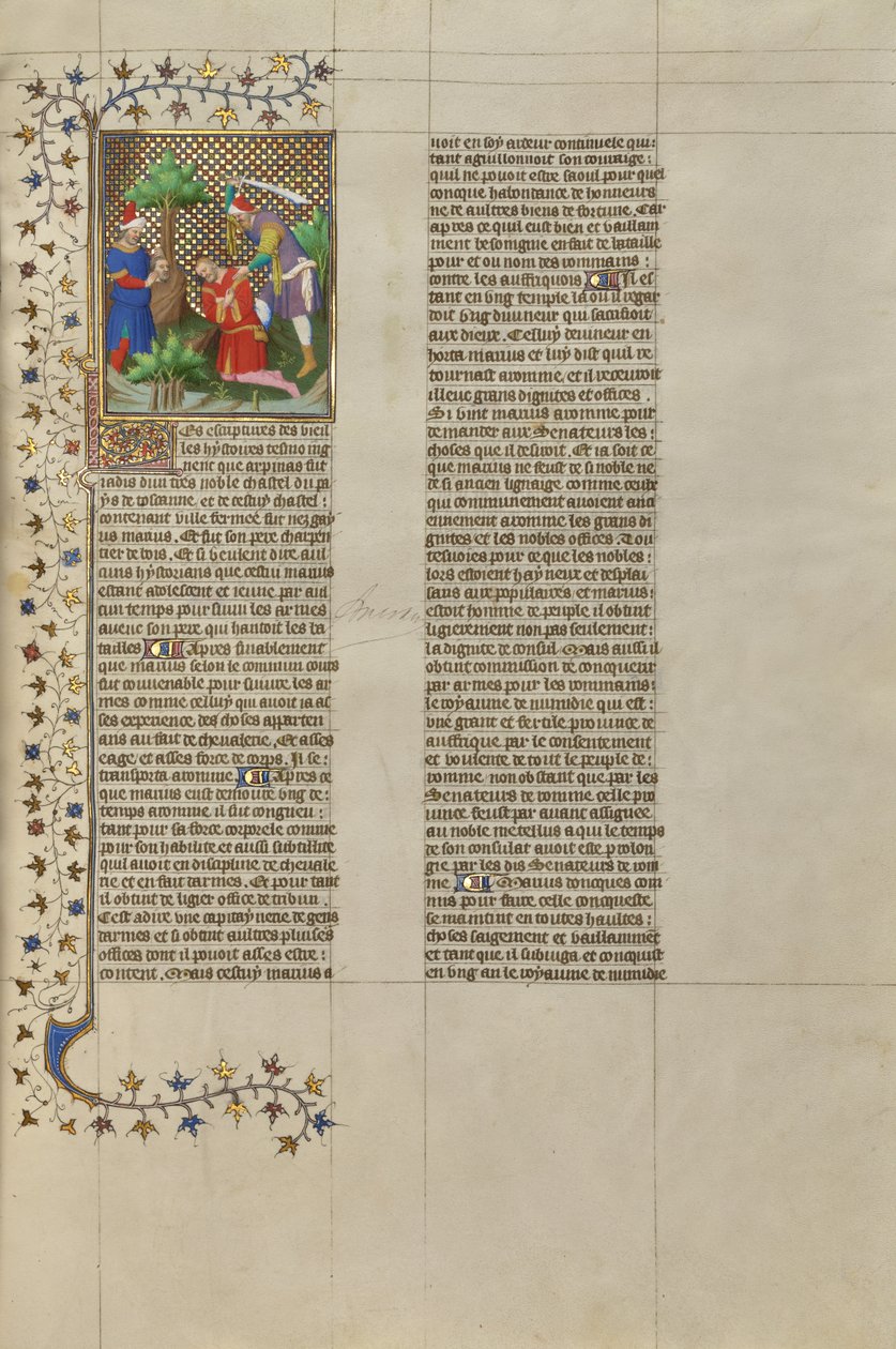 Het hoofd van Marcus getoond aan Caius Marius en de moord op Marius door Boucicaut Master