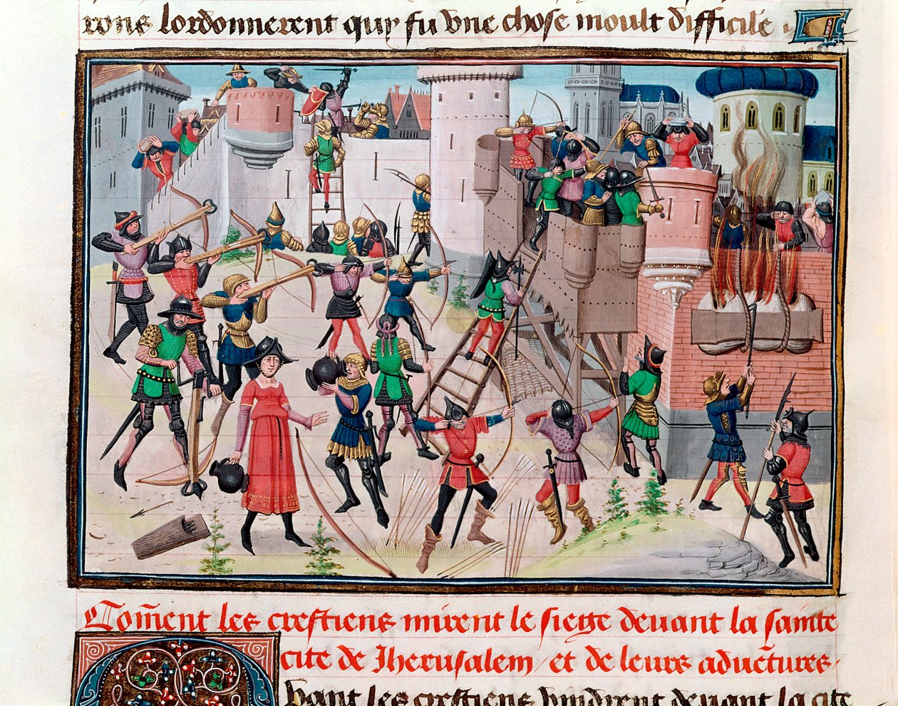 Ms 5089-90 Het beleg van Jeruzalem door de christenen tijdens een van de kruistochten, uit Chroniques des empereurs door David Aubert, 1462 door Brabant School