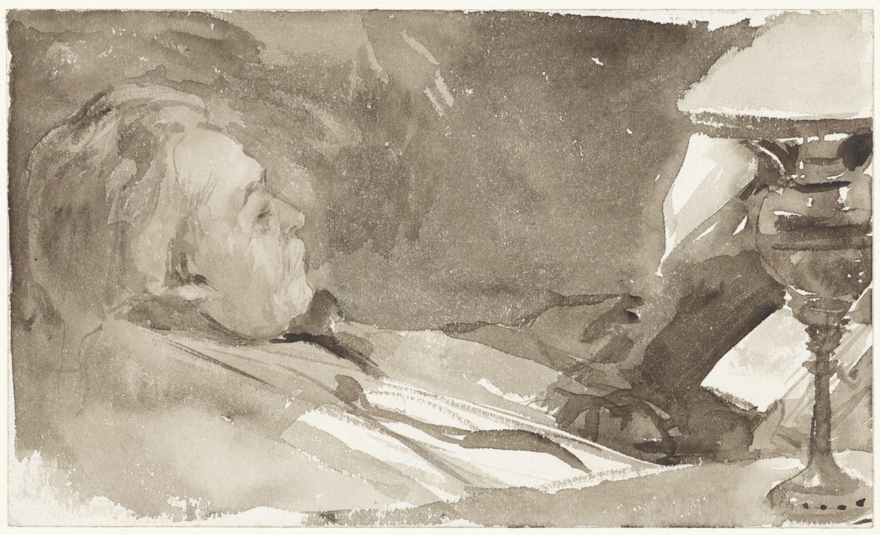 Portret van Alphons Marie Antoine Joseph Grandmont, lezend bij een lamp door Bramine Hubrecht