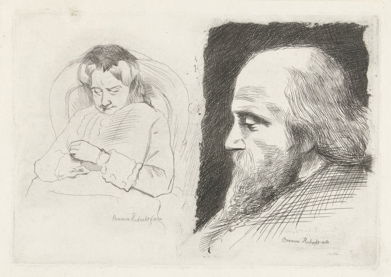 Zittende vrouw en portret van een man door Bramine Hubrecht