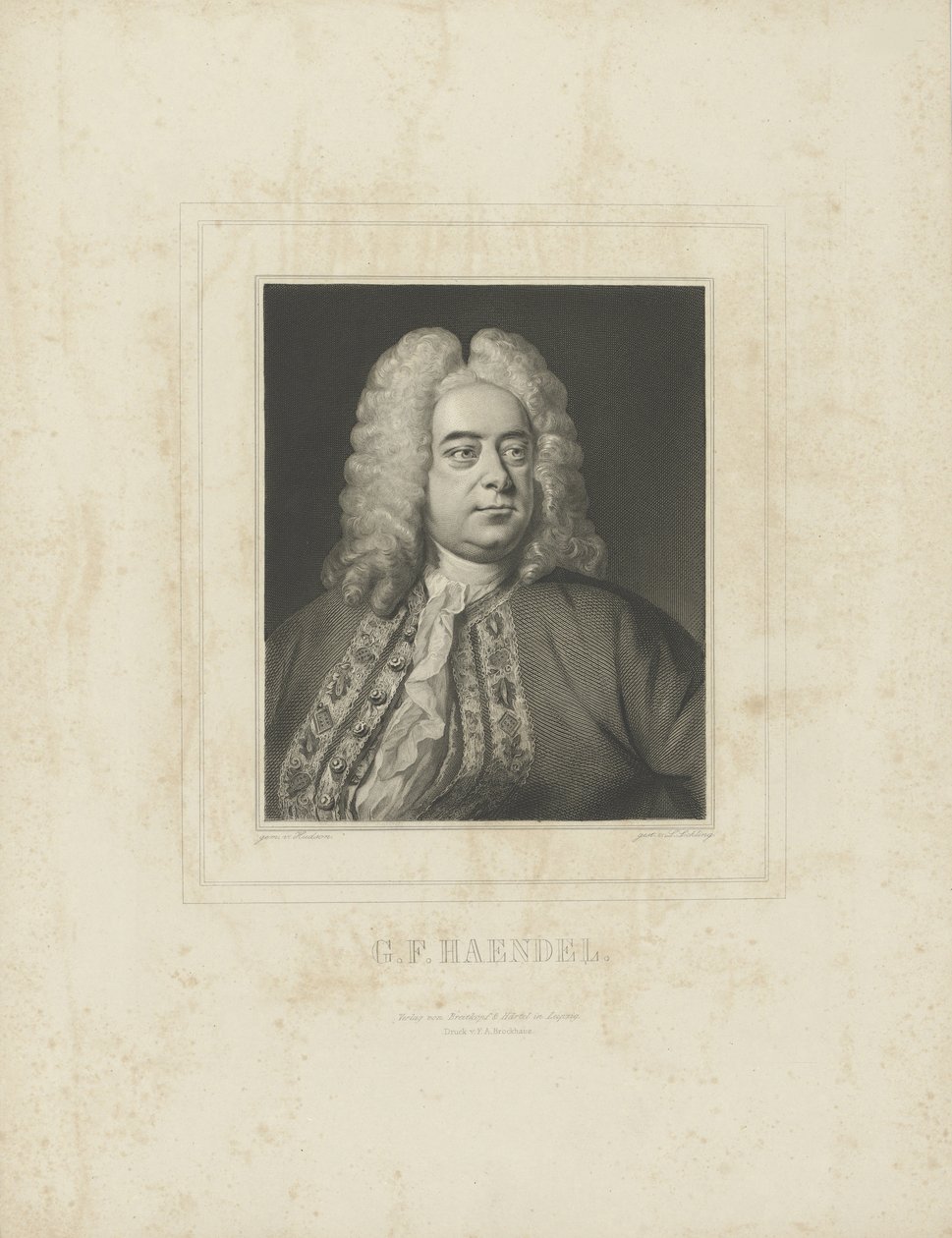 Portret van de componist Georg Friedrich Händel 1685-1759, ca. 1840 door Breitkopf and Härtel