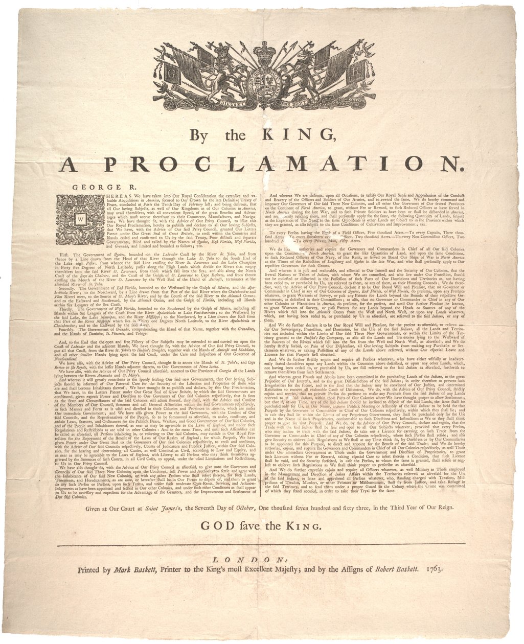 Een proclamatie, 1763 door British School
