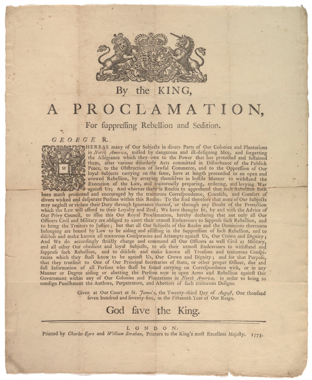 Een proclamatie, voor het onderdrukken van rebellie..., 23 augustus 1775 door British School