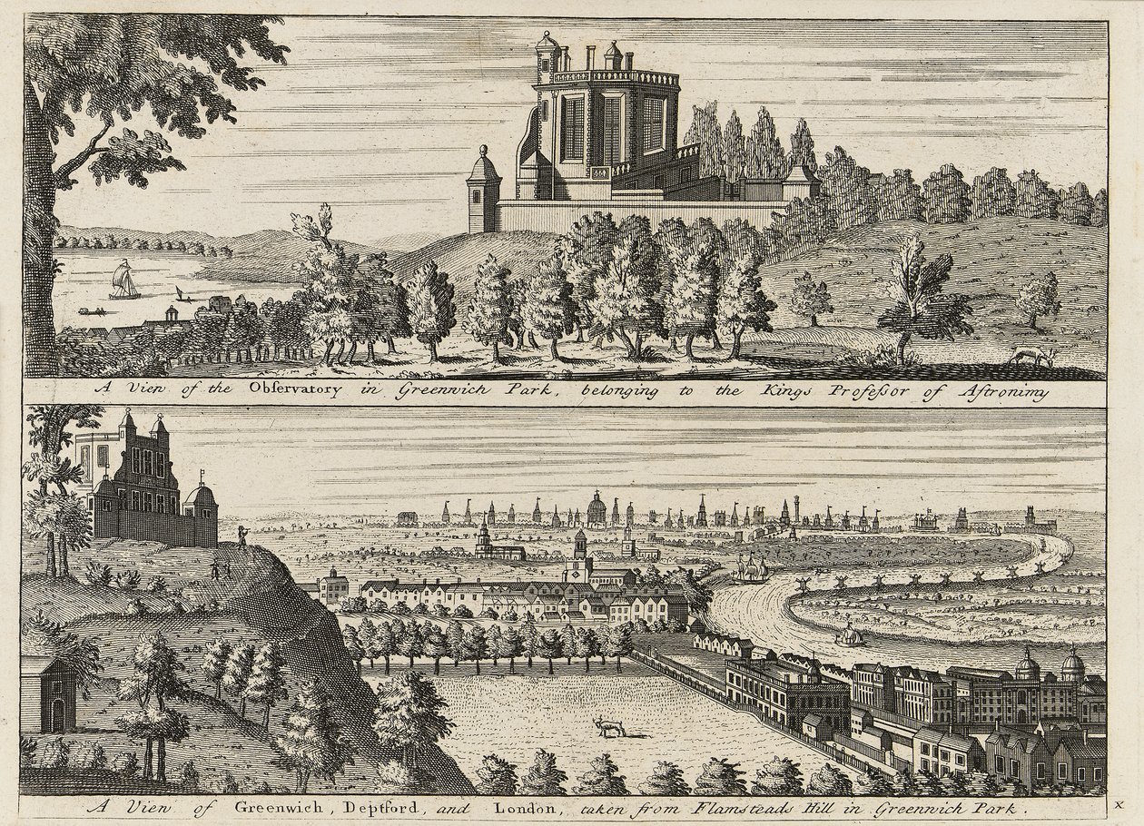 Een uitzicht op het Observatorium in Greenwich Park... [en] Een uitzicht op Deptford en Londen genomen vanaf Flamsteed Hill in Greenwich Park, ca. 1750 door British School