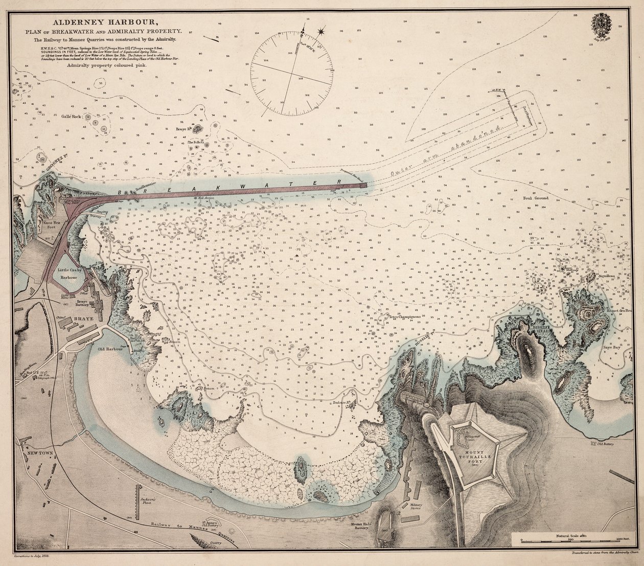 Haven van Alderney, plan van de golfbreker en eigendom van de Admiraliteit door British School